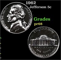 Proof 1962 Jefferson Nickel 5c Grades GEM++ Proof