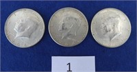 3 Silver 1964 Half dollars