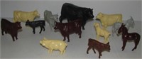 (12) Plastic farm animals including cows, pig,