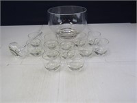 Glass Punch Bowl with Ladle and Cups
