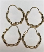 $160. 14KT Gold 2 Pairs of Hoop Earrings