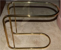Vintage Brass & Glass top Curved Lamp End Table
