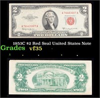 1953C $2 Red Seal United States Note Grades vf++