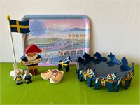 Sweden Themed Decor Painted Wood, Clogs +