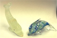 Art Glass & Carved Onyx Dolphins