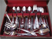 Stainless Silverware Set in Wooden Box