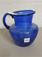 6 3/4" Handblwon Coblat Blue Glass Pitcher