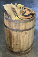 (MN) Vintage Barrel 17 Inches tall and Burlap