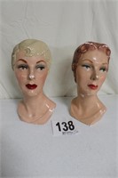 (2) Vintage Chalkware Type Mannequin Head/Hat