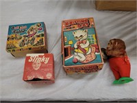 Slinky, Bell Cycle Rabbit and Knitting Cat Wind Up