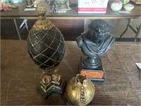 Decorative pieces- bust of men, fruit, and egg