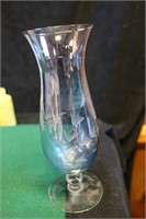 Vintage Opalescent Blue Engraved Glass Footed Vase