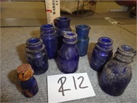 8 pc. Vintage Cobalt Blue bottles-1.5" to 2.5"