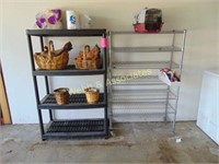 Two storage racks with one ceramic chicken and one