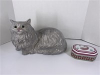 Ceramic Cat, Vera Bradley Lidded Trinket Box