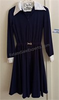 Vintage Blue Polyester Dress with White Color