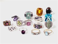 3.10 OZT Sterling Silver Rings: Spinel, Diamond