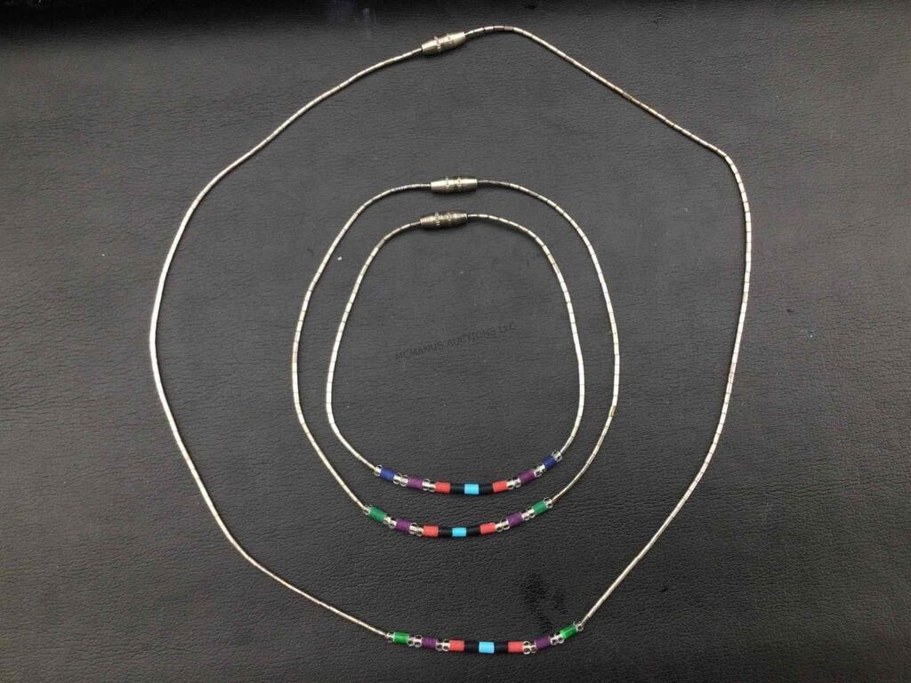 Liquid silver beaded 16in necklace and 2