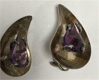 Pair Of Sterling Silver & Amethyst Earrings