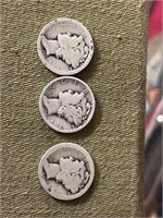 Lot of three 90% Silver Mercury Dimes