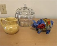 PIGGY BANK CANDY DISH AND PITCHER