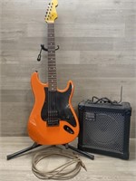 Electric Fender Guitar w/ Stand & Amp - Amp Is