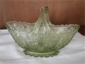 Vintage 6"L pressed green glass