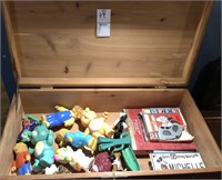 Wood box with vintage toys