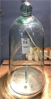 Large bell jar and brass sun dial