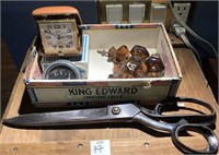 Large shears, glass knobs, meter and a vintage