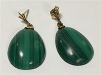 Pair Of 10k Gold And Malachite Earrings