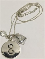 Engraved E Pendant Necklace With A Heart