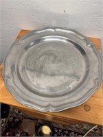 14" Pewter Round Queen Ann Platter Plate