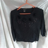 Evie Womens Black Sweatshirt Embroidery Round Neck