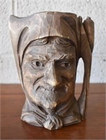 Hand Carved Wooden Figural Mug