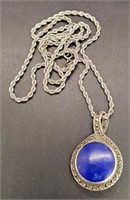 (XX) Lapis Marcasite Sterling Silver Necklace
