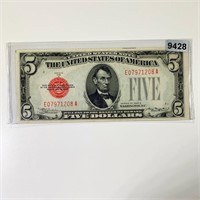 1928-B Red Seal $5 Bill UNCIRCULATED