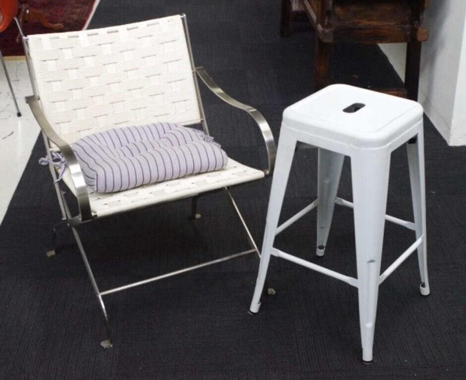 Metal bar stool and armchair