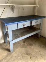 Blue workbench in barn