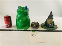 3pcs Frog cookie jar and decor