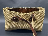 Vintage Woven Seagrass & Leather Purse