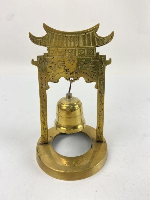 6.5" China Brass Bell and Stand. a little loose