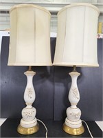 Pair of white and gold tone accent lamps