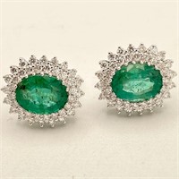 18K Gold Emerald & Diamond Earrings