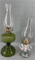 Green Oil Lamp and Clear Iridescent Lamp