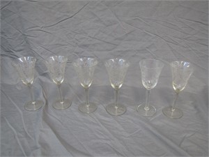 6 Small Crystal Wine Glasses (Chips On A Few)