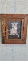 Vintage woodframe M Brice cheetah print, 10.5 x