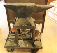 Vintage blacksmith anvil (est 200 lbs) w/ stand