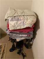 Wheelchair with blankets and quilts