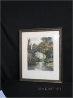 River landscape print signed F. Roth and